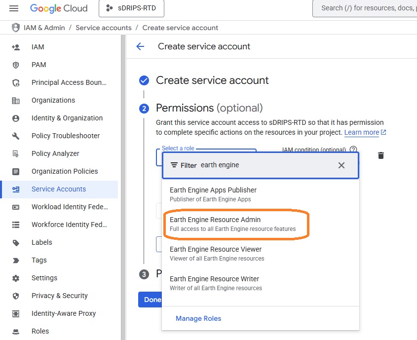 Service Account description screenshot