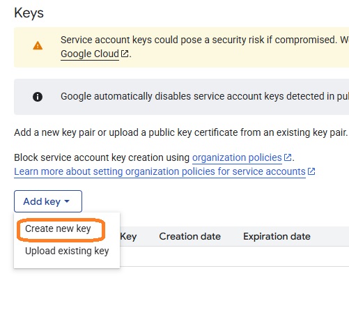 Service Account description screenshot