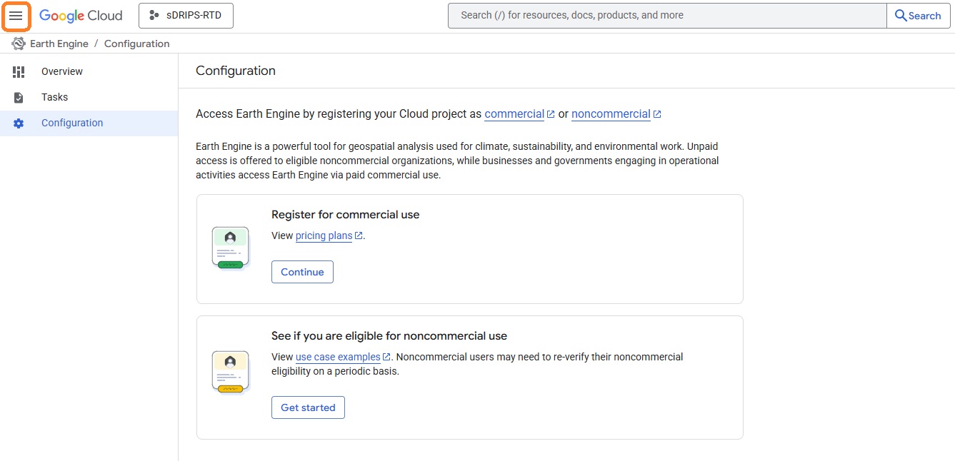Enable EE API page screenshot