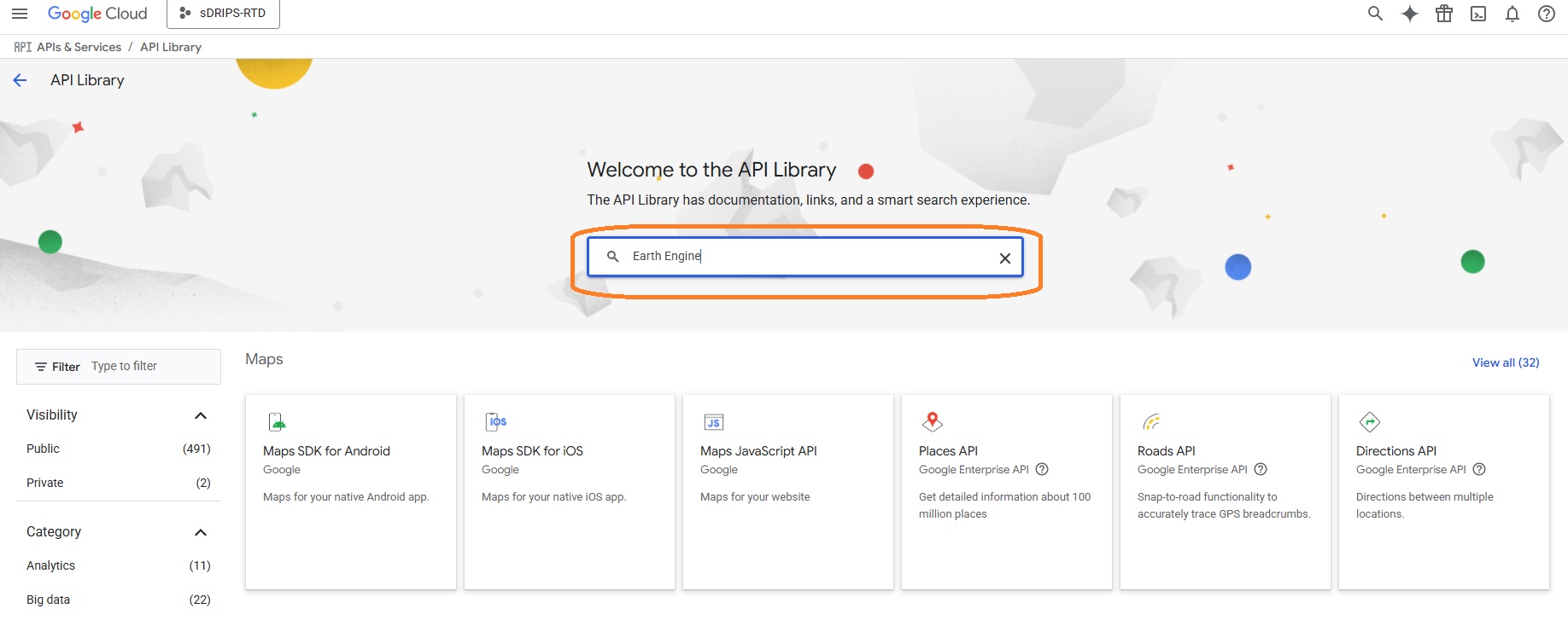 Enabling EE API page screenshot